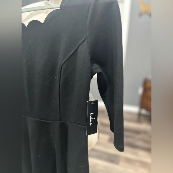 Lulus Tip the Scallops Scalloped Skater Dress Flare Cocktail NWT Large Black - Picture 5 of 9